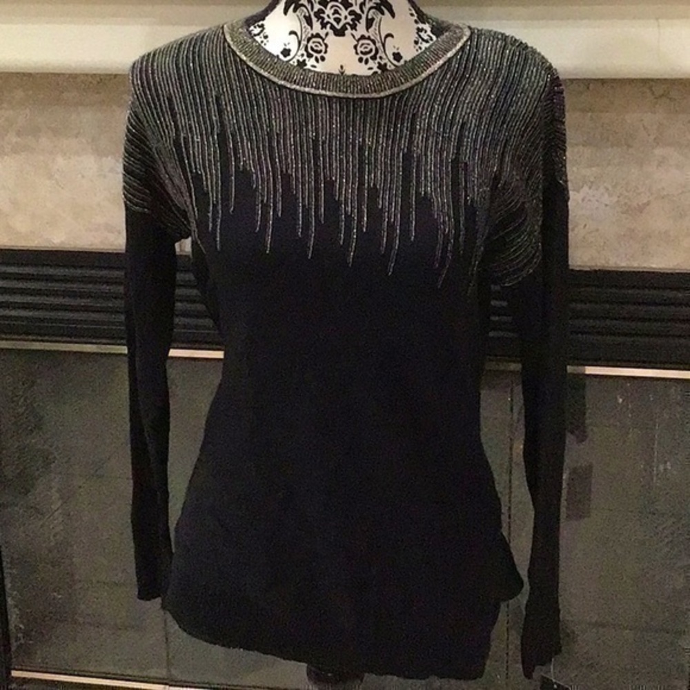 Alfani Black Sweater with Silver Beaded Detail